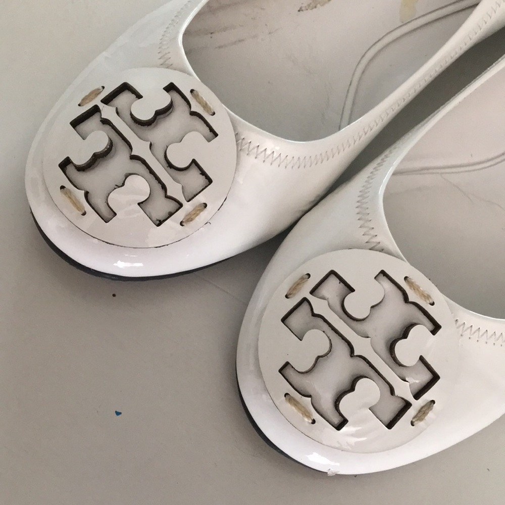Tory Burch white patent leather slip on